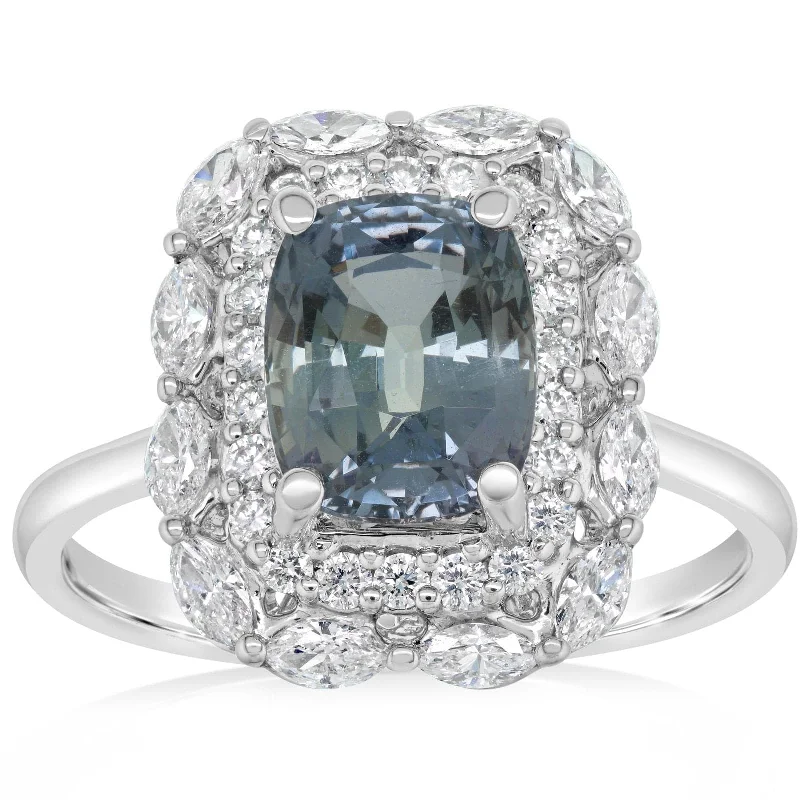 women's engagement rings luxury collection -Gray-Blue Sapphire & Diamond Ring