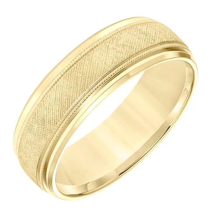 women's engagement rings elegant touch -Goldman Men's 7MM Wedding Band with Florentine Finish and Milgrain Accents in 14K Yellow Gold