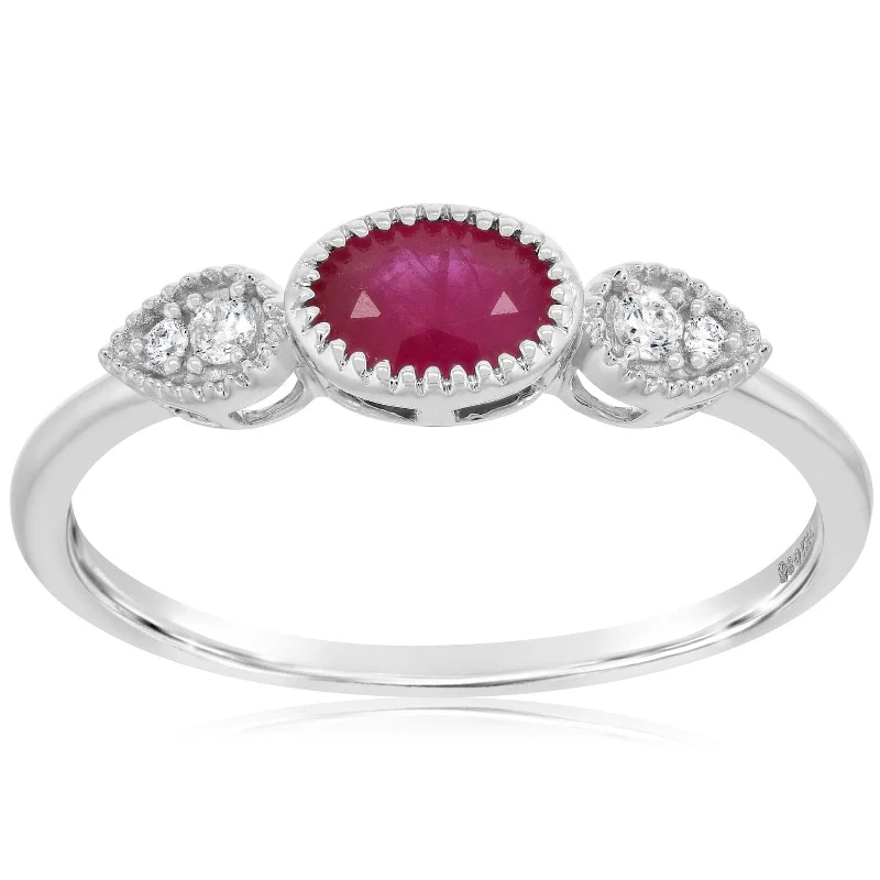 women's engagement rings minimalist style -Milgrain Ruby & Diamond Ring