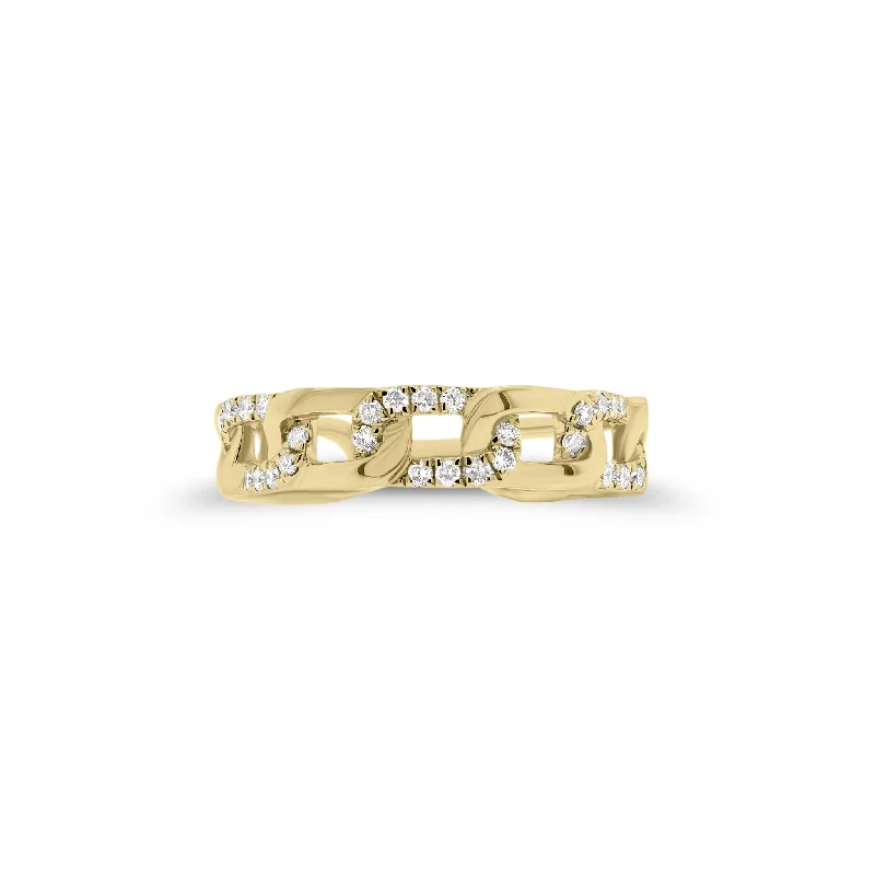 women's ring charm rings -Diamond Modern Curb Chain Stackable Ring