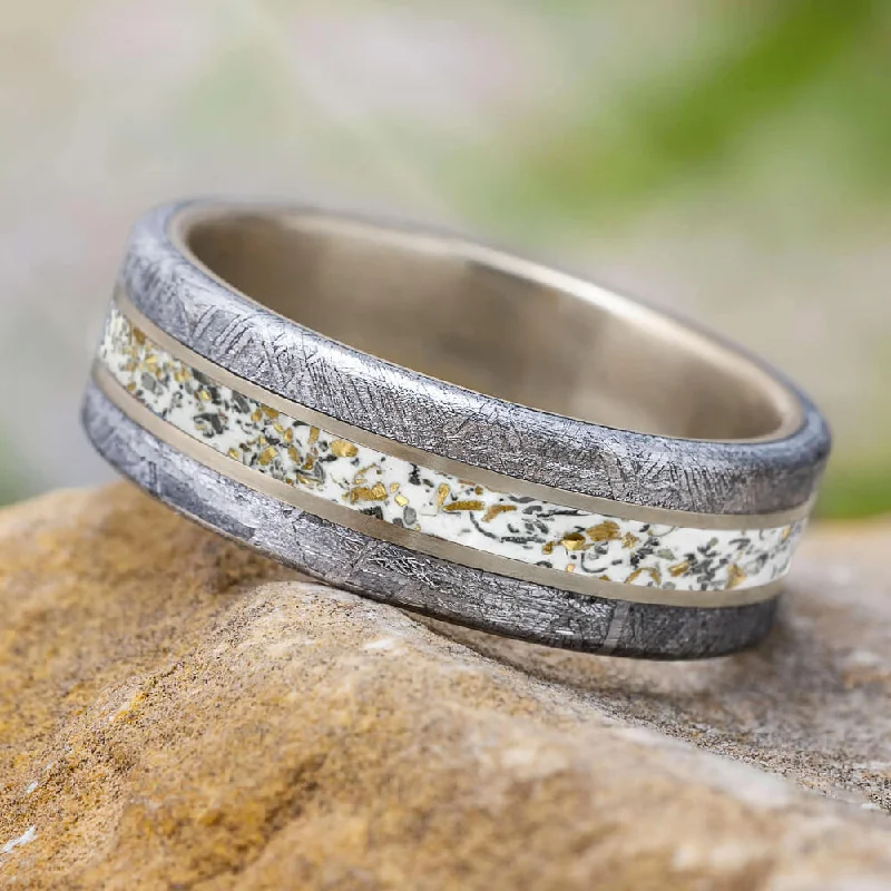 women's ring sapphire -White Stardust™ Meteorite Men's Ring in Matte Titanium