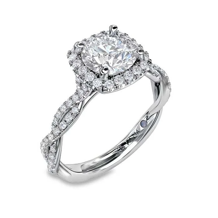 women's engagement rings handcrafted silver -Fana Halo Twist Engagement Ring Semi- Mounting in 14K White Gold