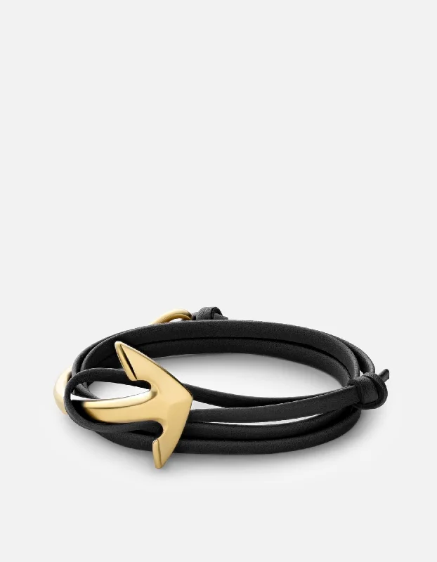 women's bracelets personalized gift -Anchor Half-Cuff Leather, Matte Gold