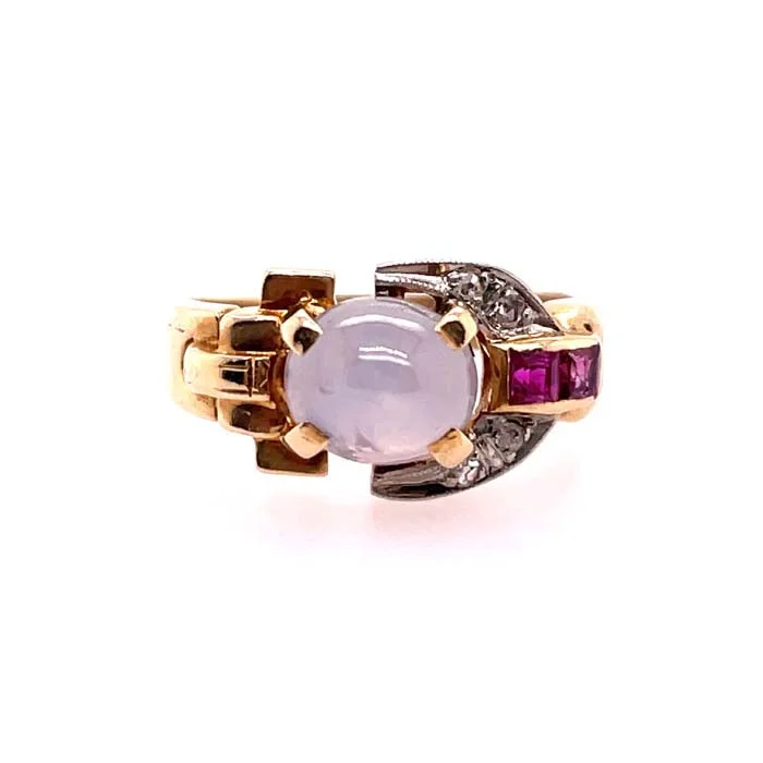 women's engagement rings high-end design -Estate White Star Sapphire, Ruby and Diamond RIng in 14K Yellow Gold