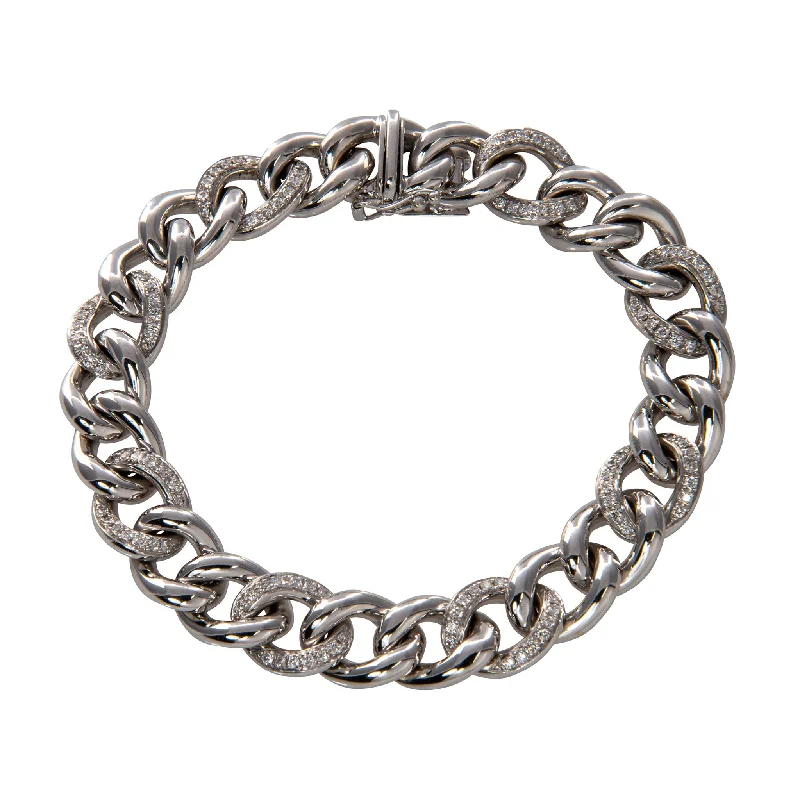 women's bracelets luxury brand -Pavé Diamond 18K White Gold Curb Link Bracelet