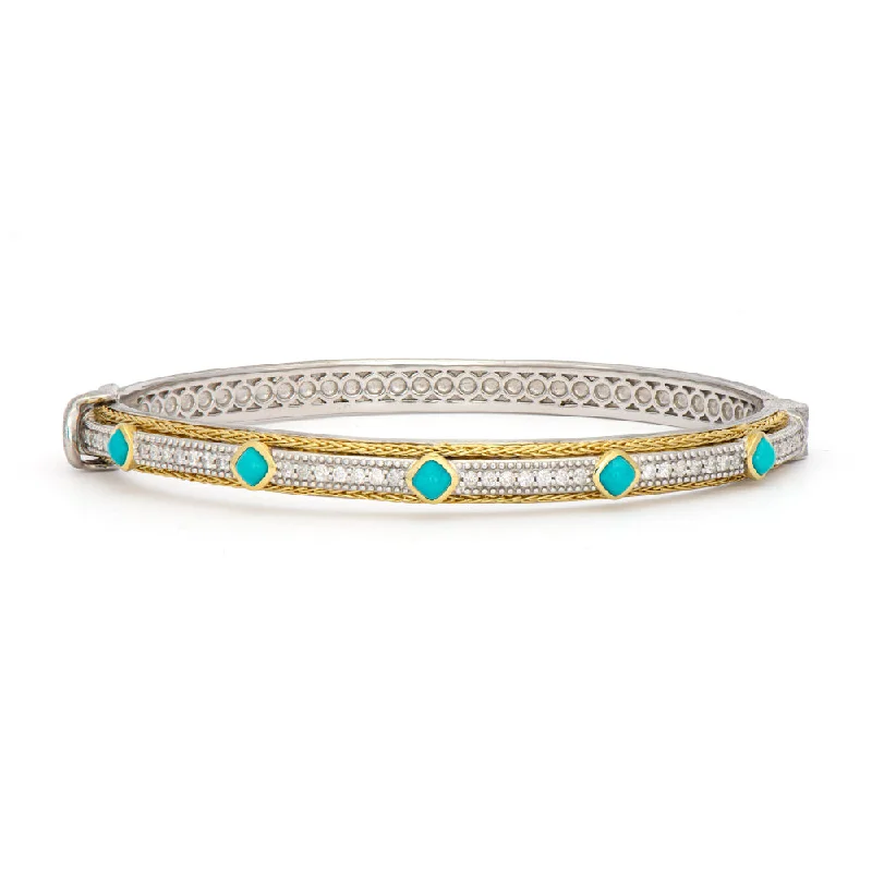 women's bracelets elegant look -Jude Frances Mixed Metal Double Woven Rope Turquoise Bangle