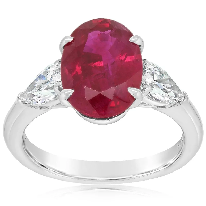 women's engagement rings oval cut -JB STAR Three Stone Ruby & Diamond Ring