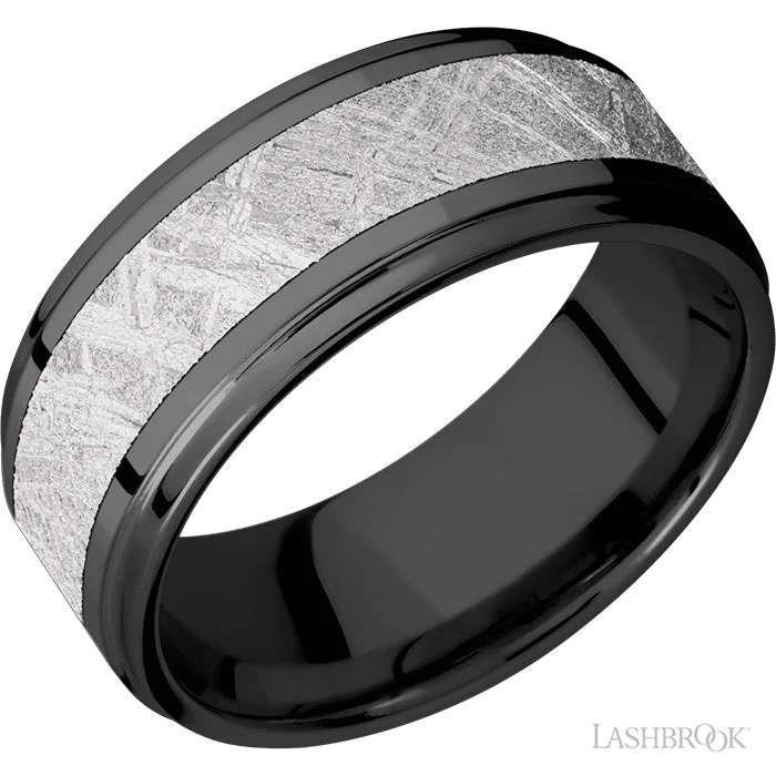 women's engagement rings princess cut -Lashbrook 9mm Zirconium Wedding Band with Meteorite Inlay