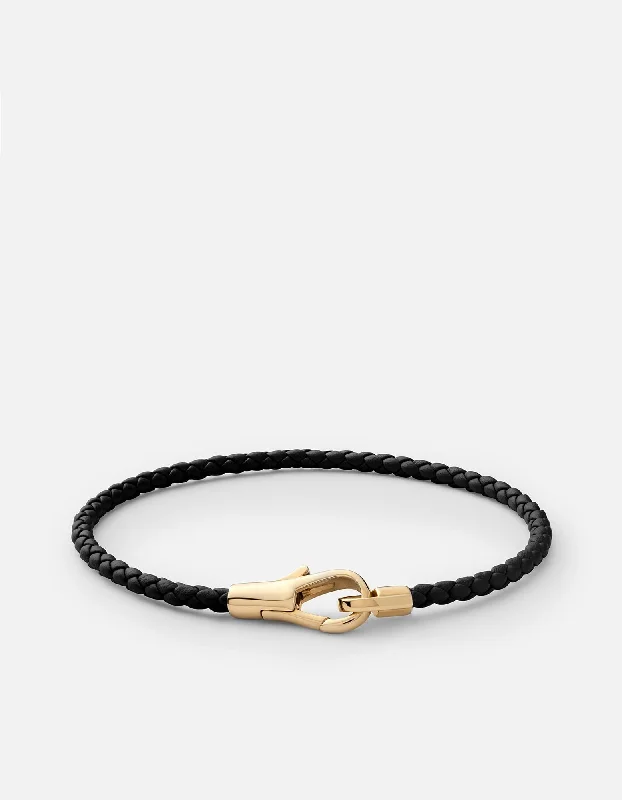 women's bracelets silver -Knox Leather Bracelet, Gold Vermeil