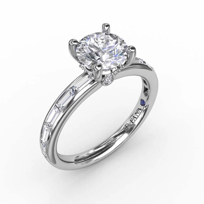 women's engagement rings three stone -Fana Engagement Ring Semi-Mounting with Baguettes in 14K White Gold