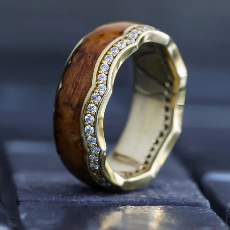 women's ring cubic zirconia -Teak Wood Crown Ring with Diamond Eternity