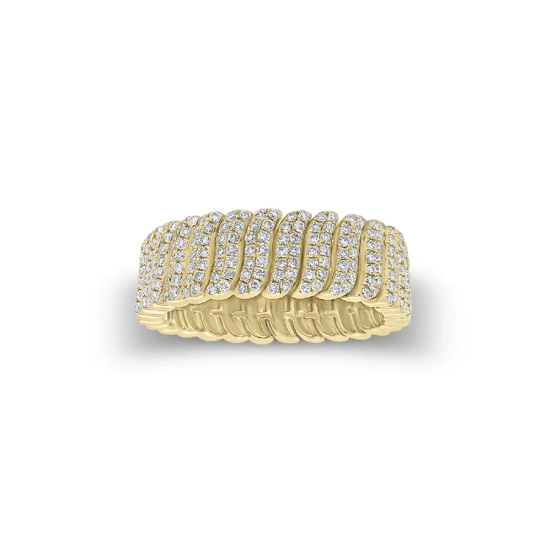 women's ring braided style -Pave Diamond Wave Band