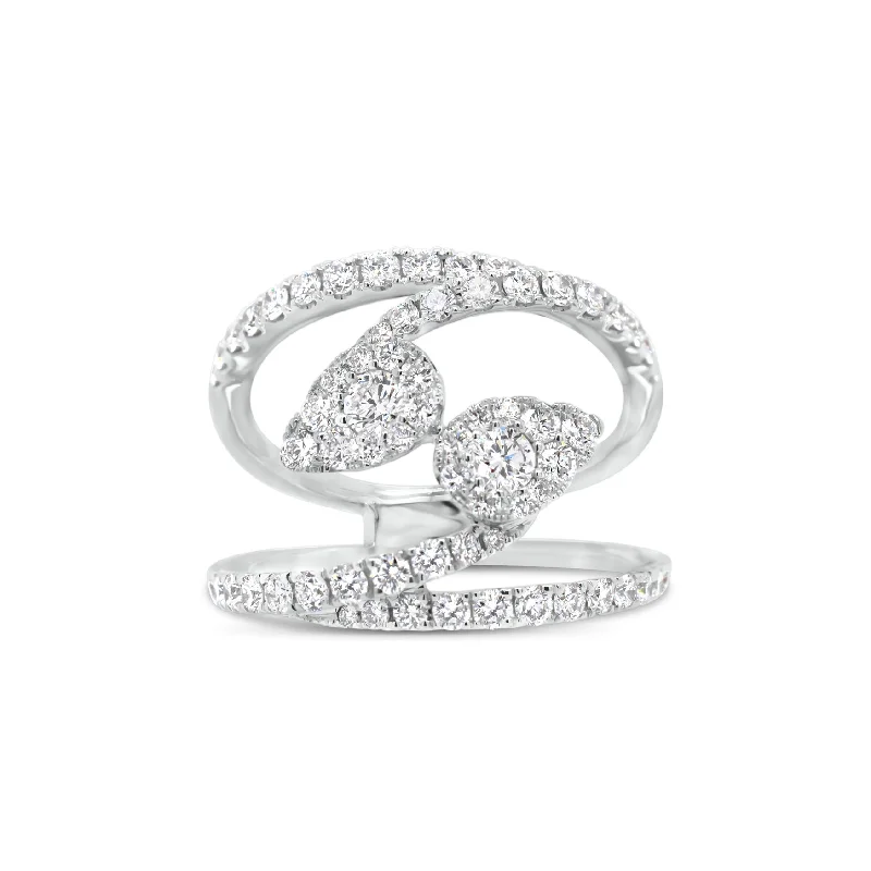 women's ring braided style -Diamond Teardrops Bypass Ring