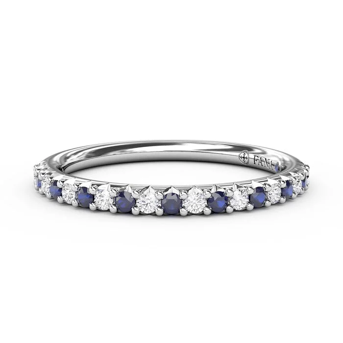 women's engagement rings floral design -Fana Delicate Diamond and Sapphire Shared Prong Wedding Band in 14K White Gold