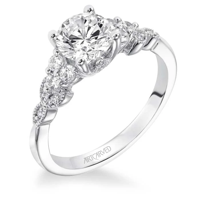 women's engagement rings petite design -ArtCarved "Adeline" Engagement Ring Semi-Mounting in 14K White Gold