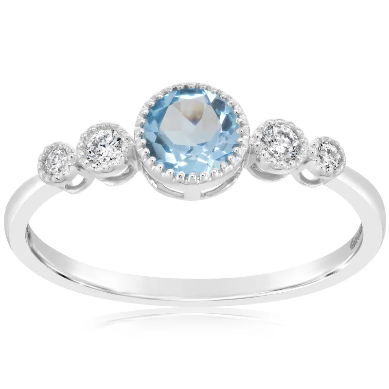 women's engagement rings cushion cut -Bezel Set Aquamarine & Diamond Ring with Milgrain Details