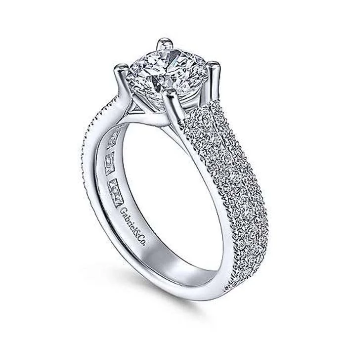 women's engagement rings princess cut -Gabriel & Co. "Carver" Round Three Row Engagement Ring Semi-Mounting in 14K White Gold