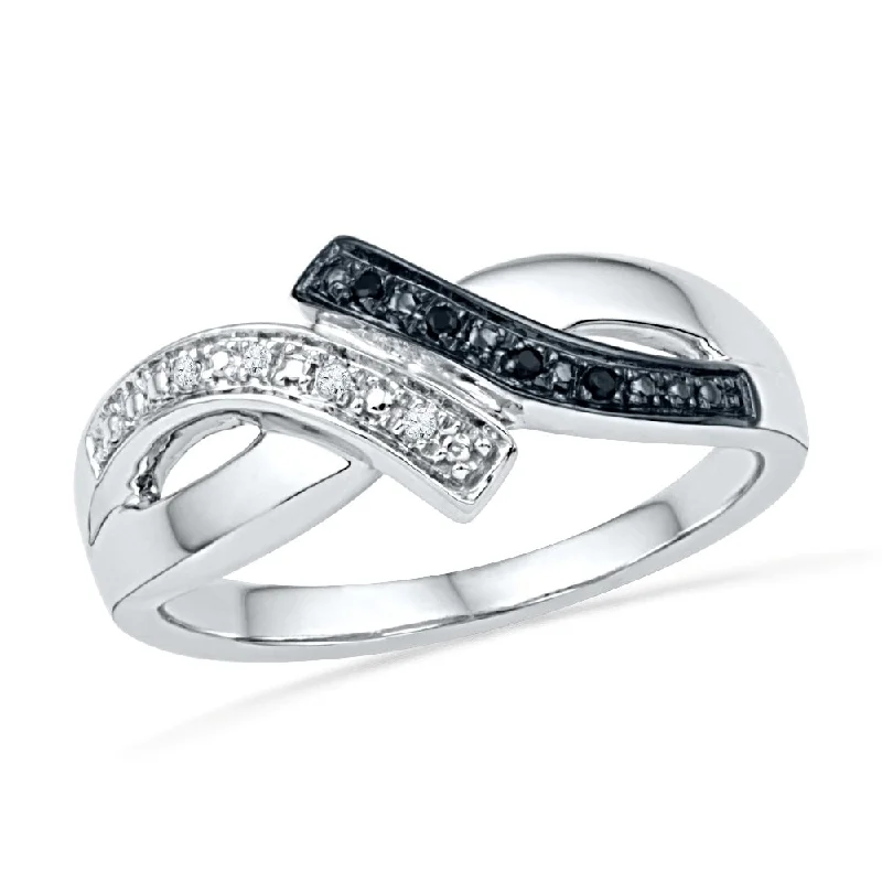 women's ring stackable bands -Black & White Diamond Promise Ring