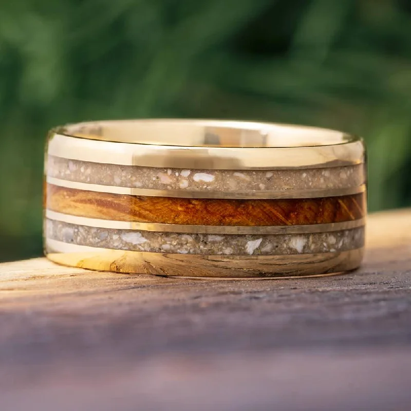 women's ring dainty silver -Memorial Ring with Ashes and Whiskey Barrel Oak Wood