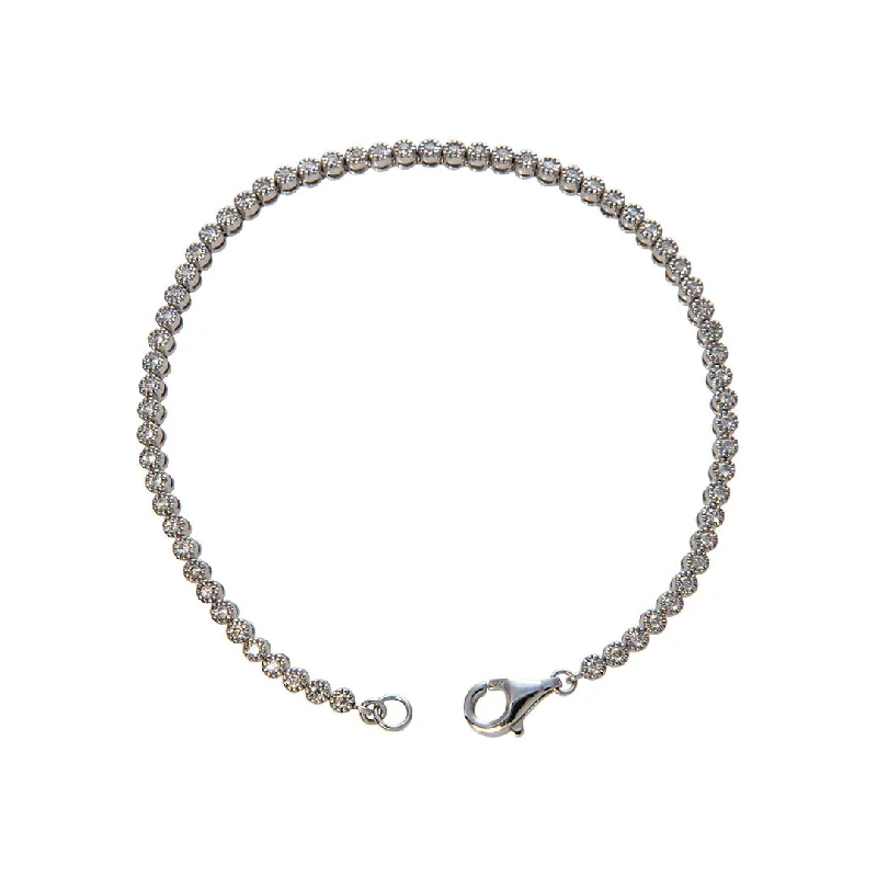 women's bracelets hammered texture -.78ctw Diamond Bezel Set Milgrain 14K White Gold Bracelet