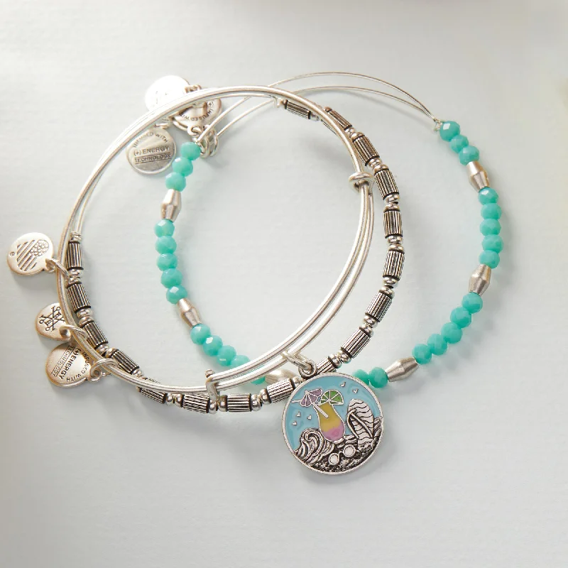 women's bracelets nature inspired -Tropical Drink Charm Bangle, Set of 3