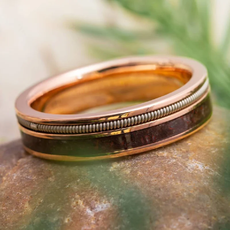 women's ring engraved -Guitar String Ring With Dinosaur Bone