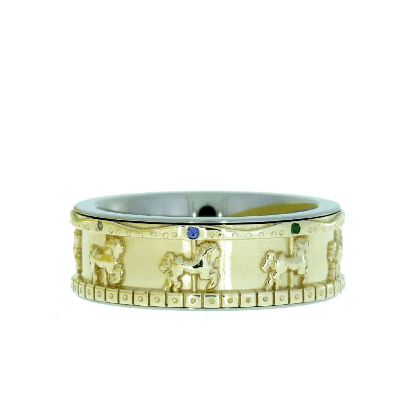 women's ring art deco -Old-Fashioned Carousel Ring, Yellow Gold Merry-Go-Round Ring with Colorful Stones