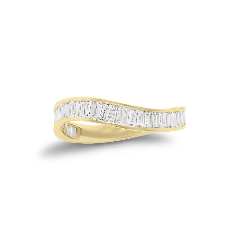 women's ring cubic zirconia set -Baguette Diamond Wave Stackable Ring