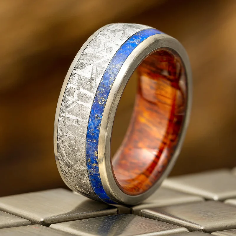 women's ring sun and moon -Lapis Lazuli & Meteorite Ring With Wood Inside