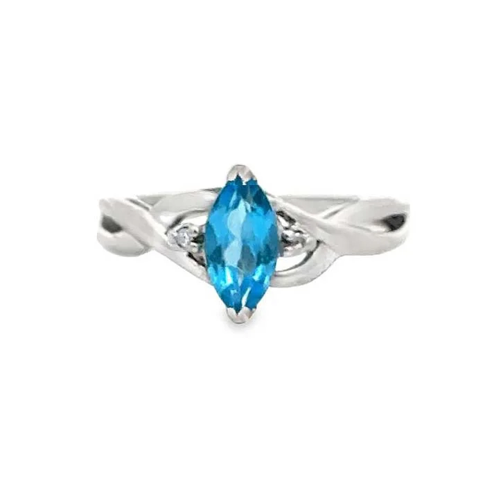 women's engagement rings blue sapphire -Estate Blue Topaz and Diamond Ring in 14K White Gold