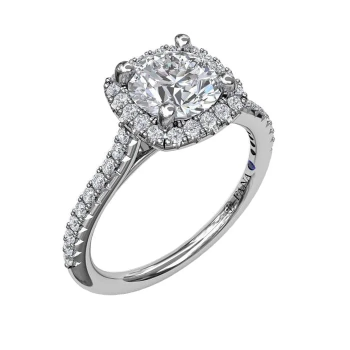 women's engagement rings classic solitaire -Fana .33TW Diamond Halo Engagement Ring Semi-Mounting in 14K White Gold