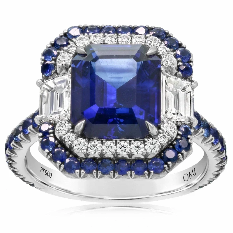 women's engagement rings handcrafted silver -OMI PRIVE Emerald Cut Sapphire & Diamond Ring