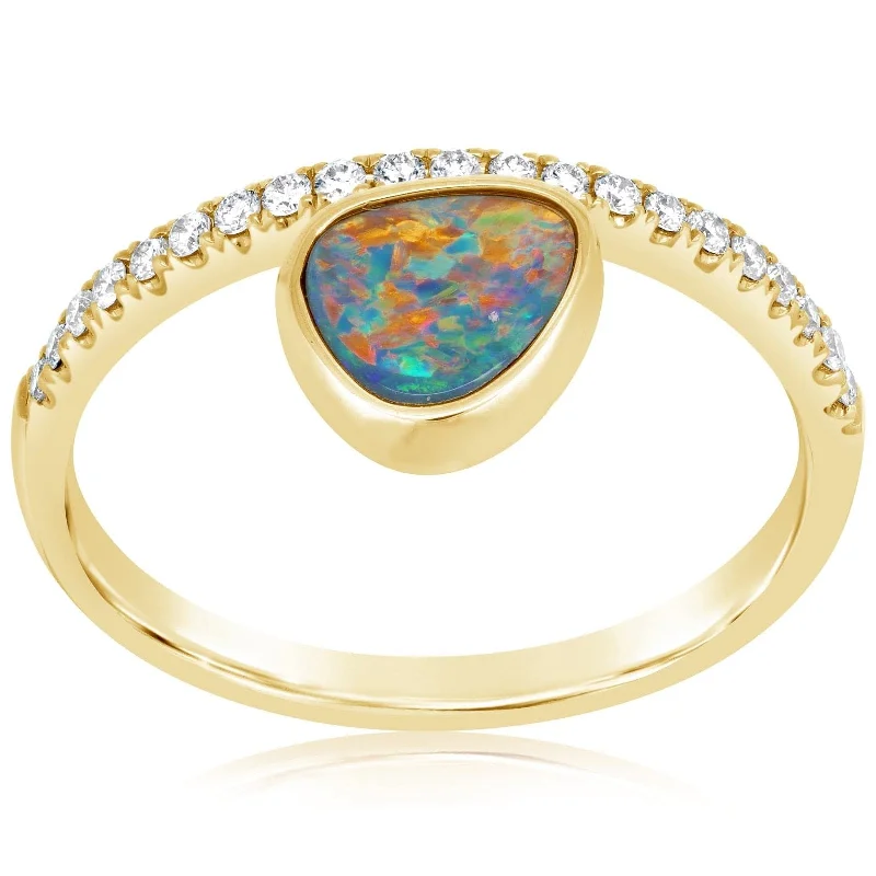 women's engagement rings tension setting -Bezel Set Freeform Opal & Diamond Ring