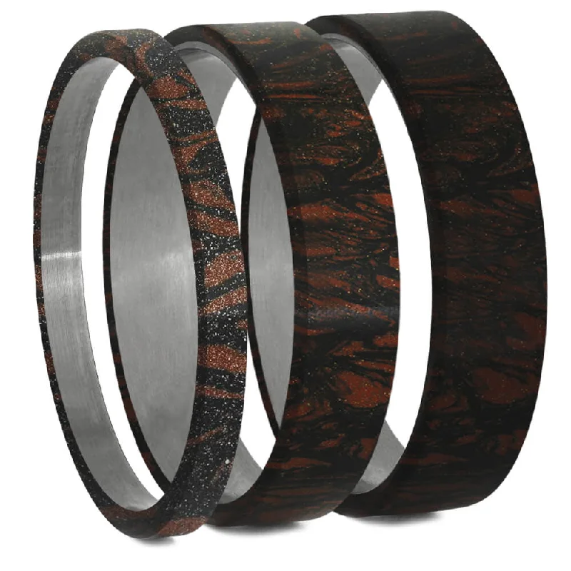 women's ring cubic zirconia -Black & Red Mokume Gane Inlay Components for Modular Rings