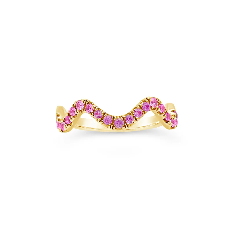 women's ring with initials -Pink Sapphire Stackable Wavy Ring