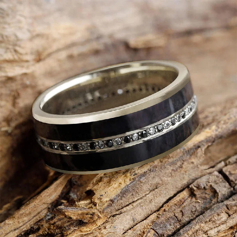 women's ring for mother -Black & White Diamond Eternity Band with Ebony Wood