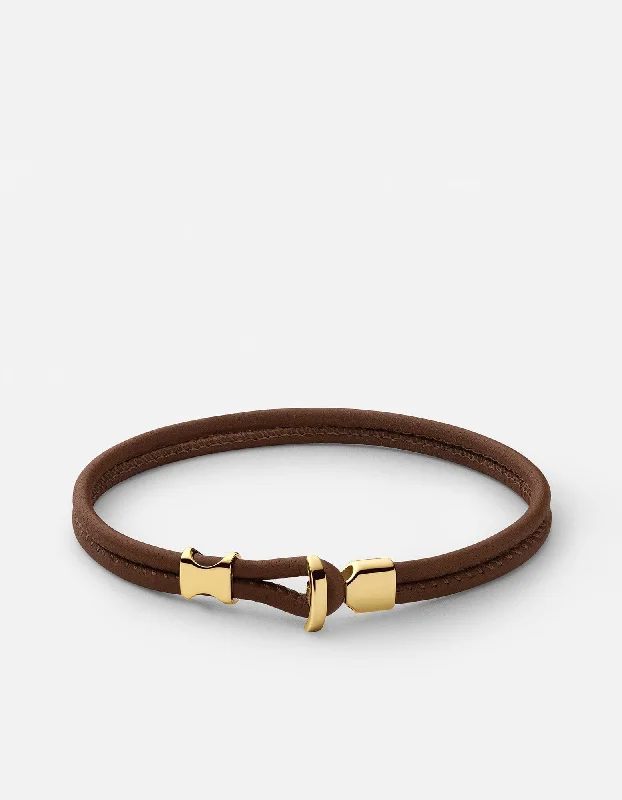 women's bracelets gemstone accents -Orson Loop Leather Bracelet, Gold Vermeil