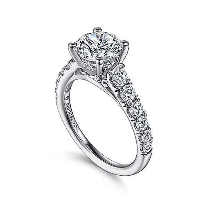 women's engagement rings designer brand -Gabriel & Co. "Piper" Round Diamond Engagement Ring Semi-Mounting in 14K White Gold