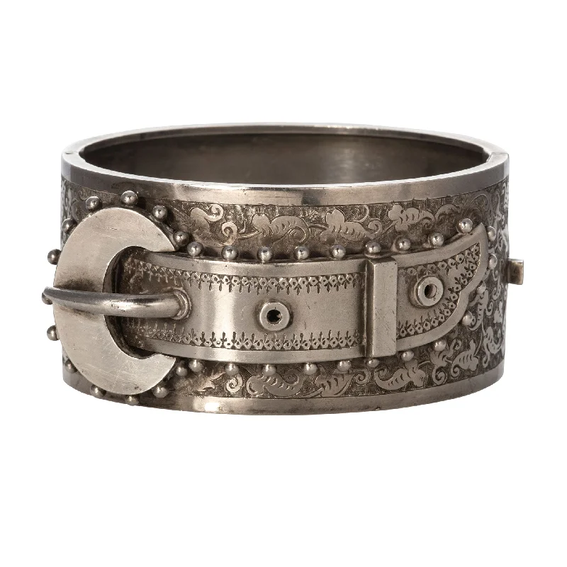 women's bracelets gothic style -Victorian Aesthetic Silver Wide Buckle Cuff Bangle