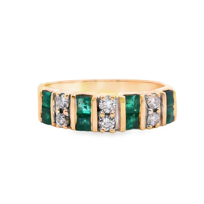 women's engagement rings eternity band -Estate Emerald and Diamond Ring in 14K Yellow Gold