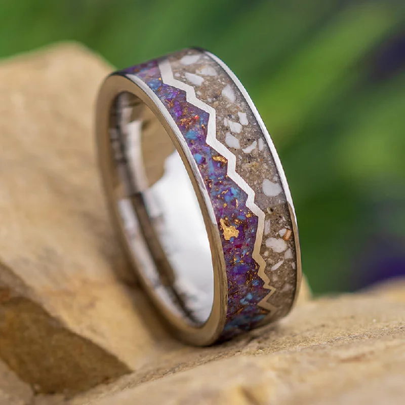 women's ring double band -Mountain Memorial Ring With Turquoise & Ashes