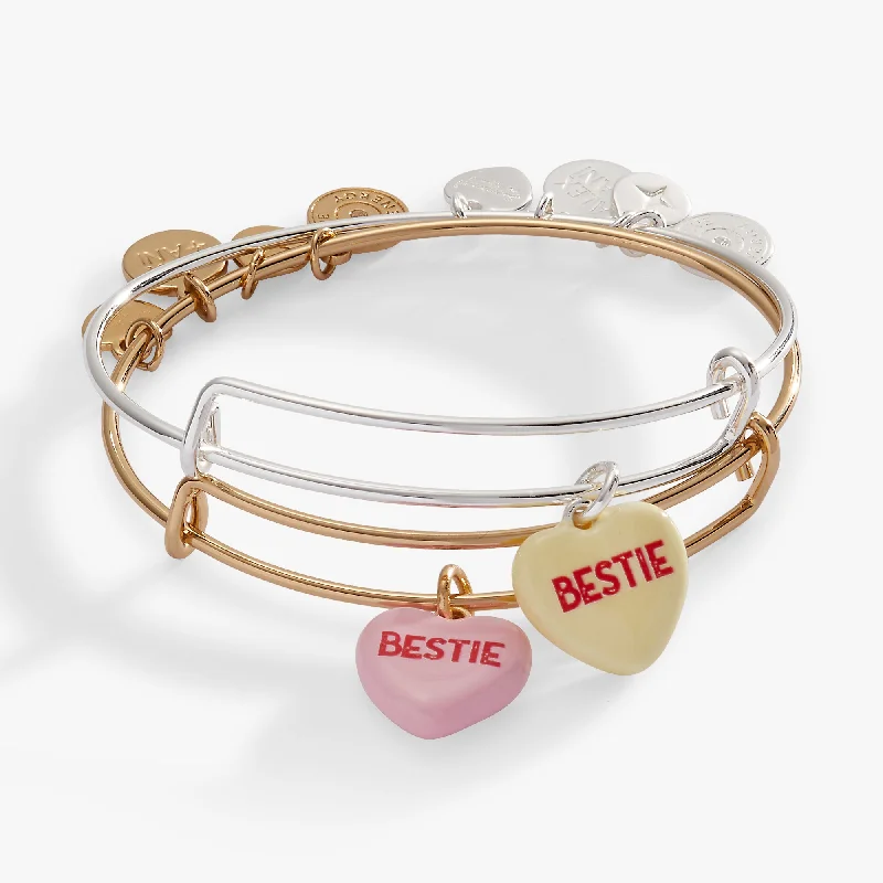 women's bracelets elegant look -Sweethearts® “Bestie” Set of 2 Charm Bangles