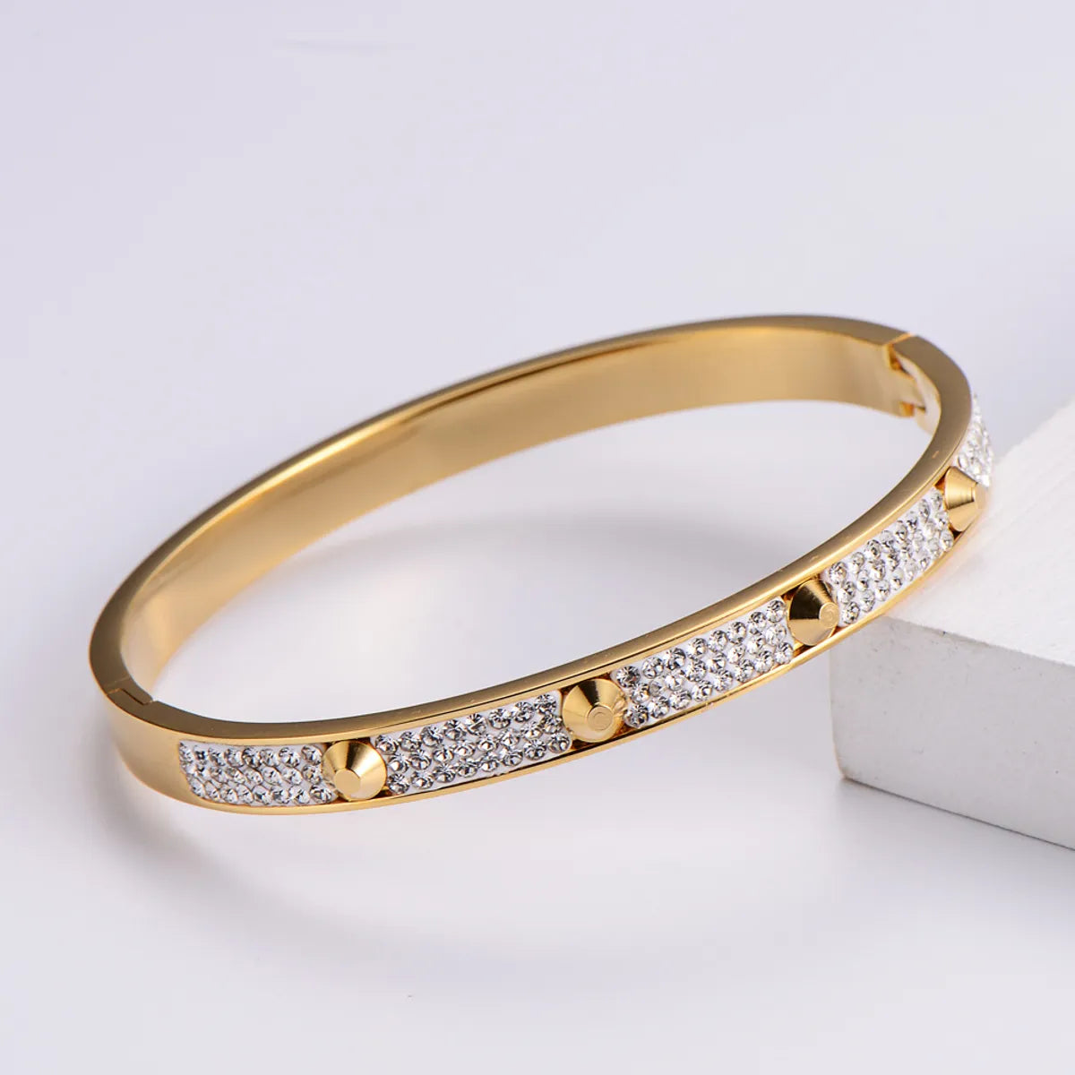 women's bracelets bold fashion -Fashion Diamond-studded Nail Stainless Steel Bracelet