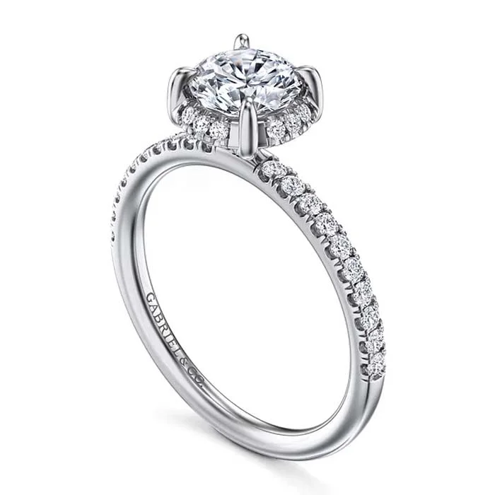 women's engagement rings antique design -Gabriel & Co. "Suede" Hidden Halo Round Center Engagement Ring Semi-Mounting in 14K White Gold