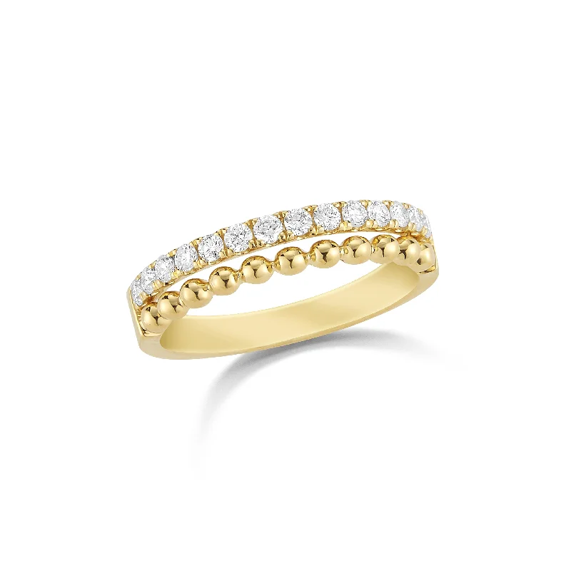 women's ring with heart shape -Diamond & Gold Bead Stacking Ring