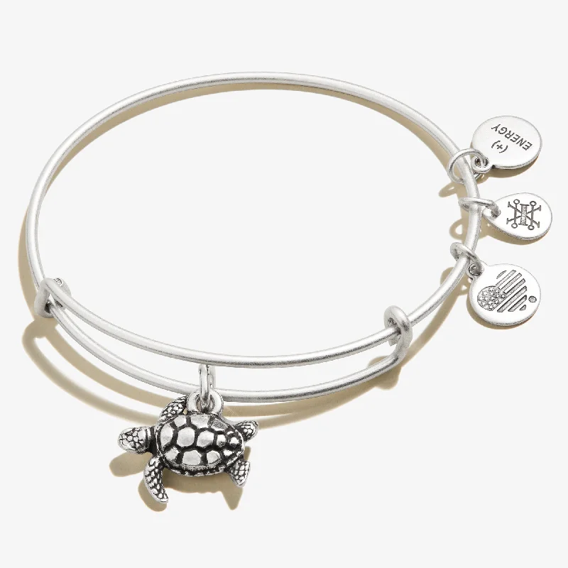 women's bracelets vintage silver -Turtle Charm Bangle