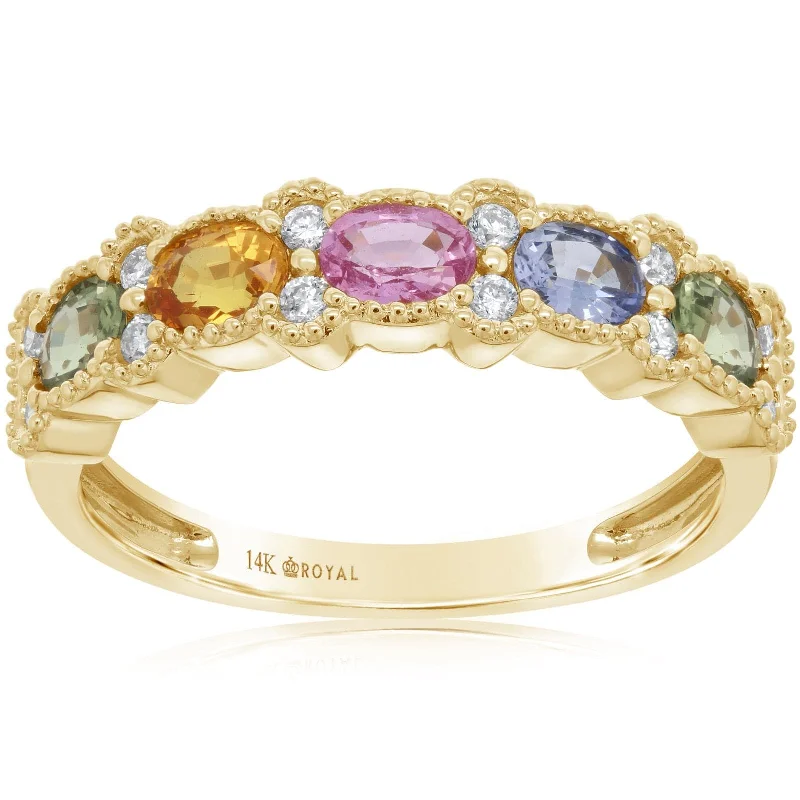 women's engagement rings for proposal -Rainbow Fancy Sapphire & Diamond Ring