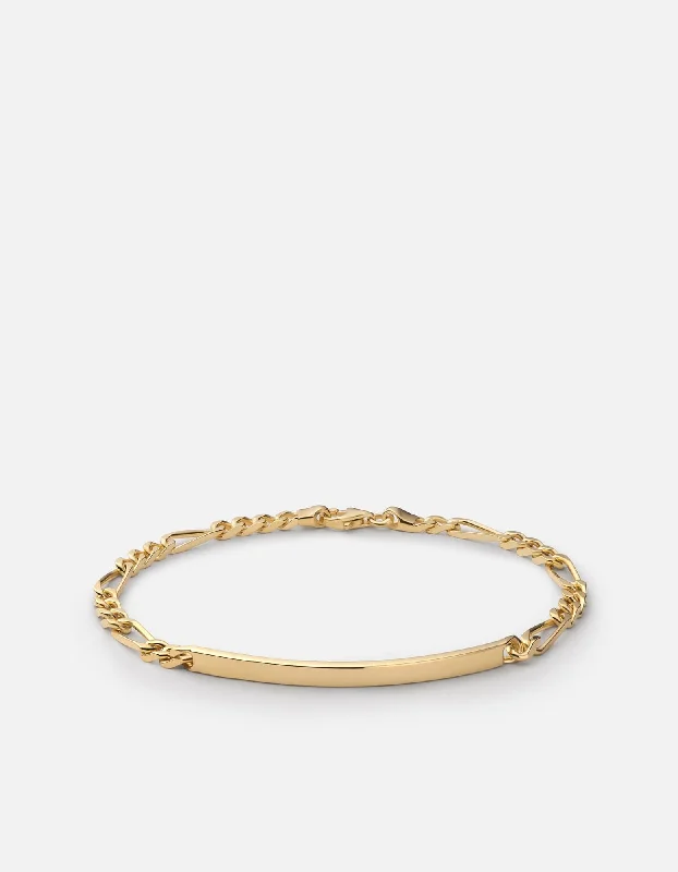 women's bracelets personalized gift -3mm ID Figaro Chain Bracelet, Gold Vermeil