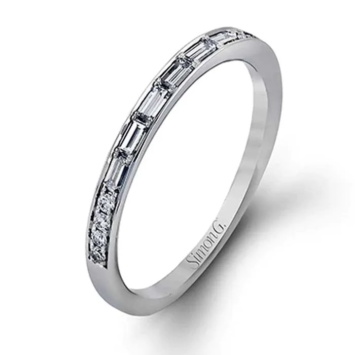 women's engagement rings twisted band -Simon G. Baguette Diamond Wedding Band in 18K White Gold