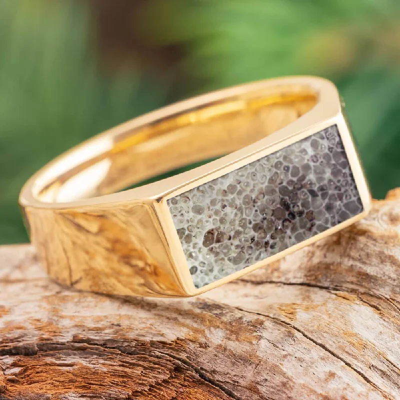 women's ring classic design -Men's Signet Ring with Naturally-Shed Antler